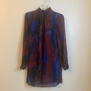 Allison Joy by Evereve Long Sleeve, Burgundy Abstract Dress, Women’s Size Small